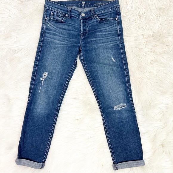 7 FOR ALL MANKIND JOSEFINA SKINNY BOYFRIEND CROP DISTRESSED JEANS WOMENS SZ 26 - Picture 1 of 5